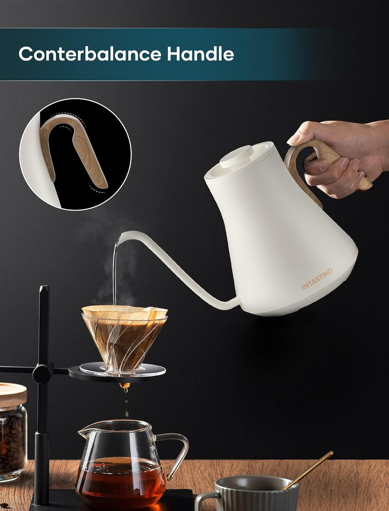 Gooseneck Electric Kettle with 1°F Temperature Control, 0.9 Liter | Fast Heating, Stainless Steel Interior, for Pour