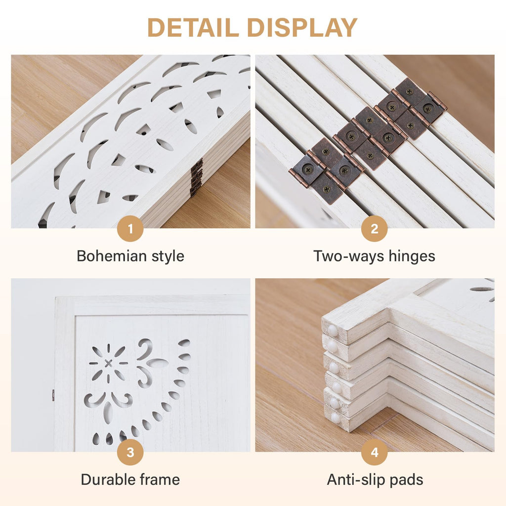 66.9Inch Wooden Room Partition - 6 Panels Boho-Styled Space Room Divider /Office, Headboard & Yoga/Photo/Video Call