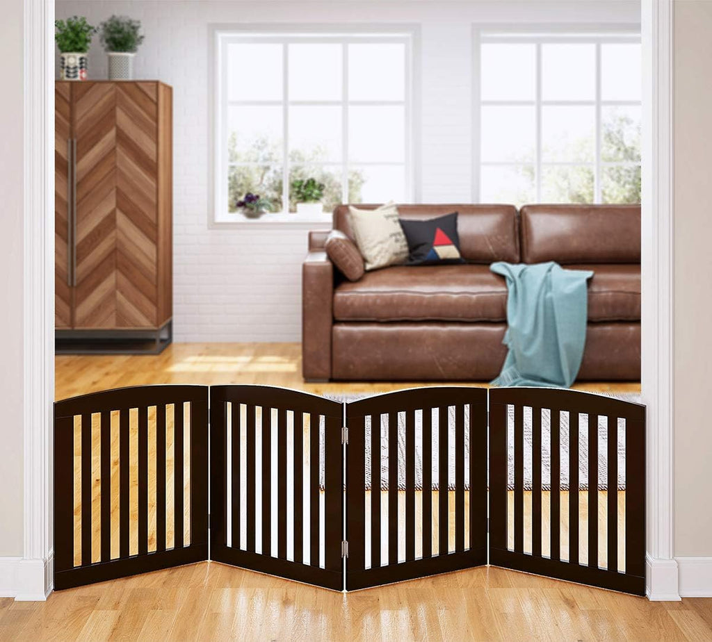 Wooden Freestanding Foldable Pet Gate for Dogs, 24 Inch H, 4 Panels