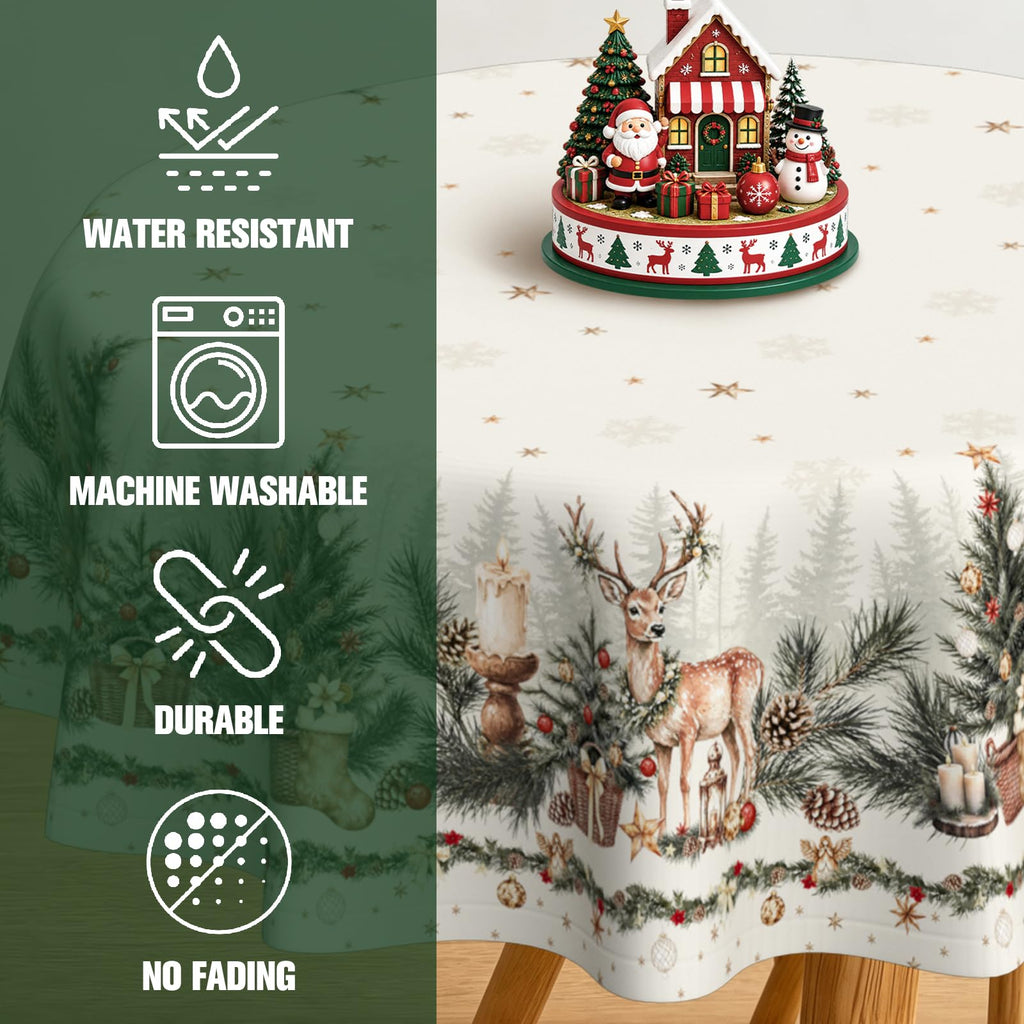 Christmas Tablecloth Deer Round 60x60 Inch