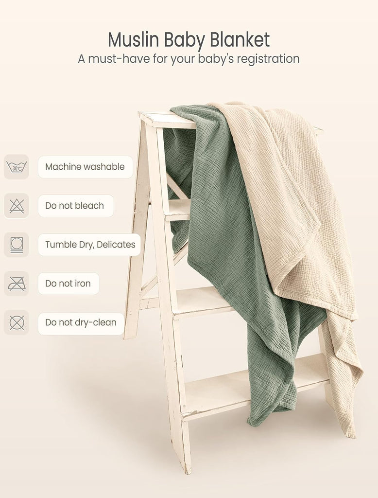 Muslin Baby Blanket Neutral: 100% Cotton Crib Blanket for Toddler