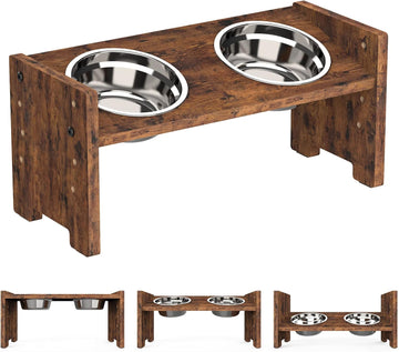 Elevated Dog Bowls, Raised Bowl Stand Adjustable Small, Rustic Brown