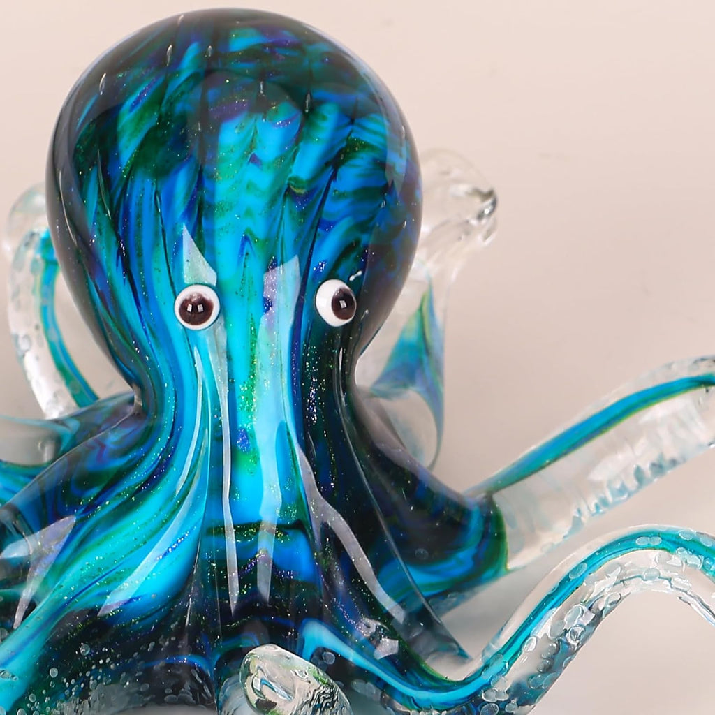 Glass Octopus Statue Home Decor, Hand Blown Glass Decor Ocean Figurines Octopus Sculpture, Murano Art Office Desk