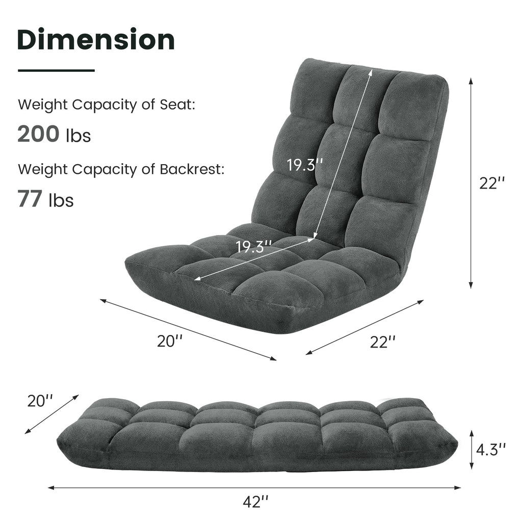 Floor Chair with Back Support, 14 Adjustable Position, Dark Grey