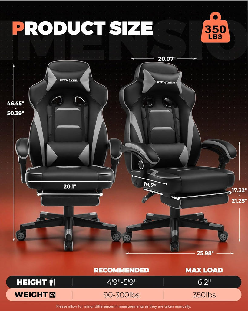 Gaming Chair for Adults, Big and Tall 350LBS Heavy Duty Office Chair, Ergonomic High Back Lumbar Support and Recliner