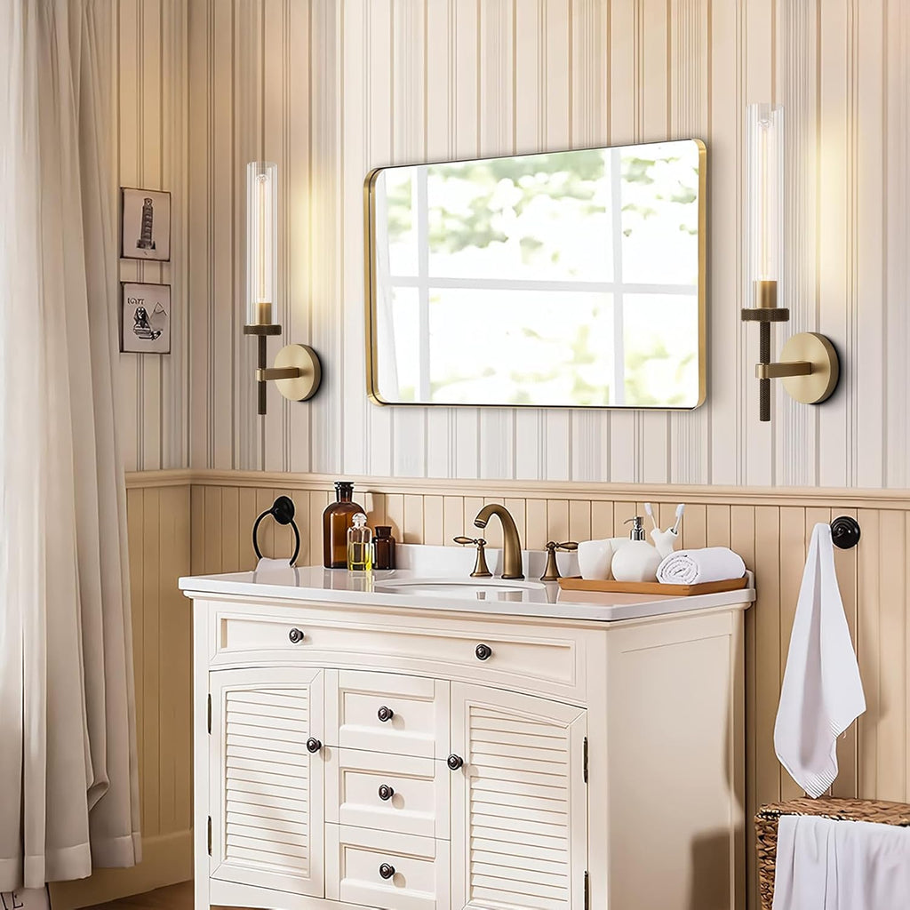 Brass Wall Sconces Set of Two, 19" Knurling Gold sconces Wall Lighting, Bathroom Vanity Light Fixtures, Modern Wall