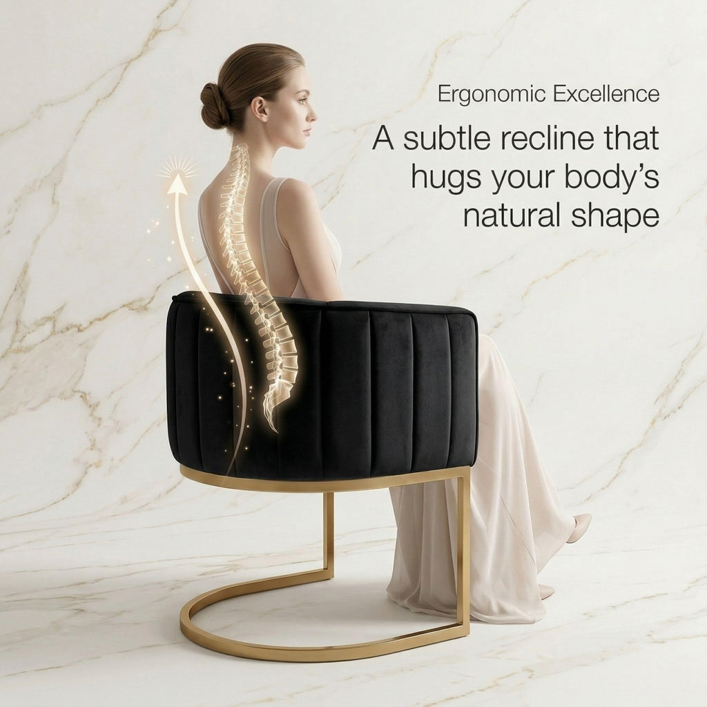 Black and Gold Barrel Dining Chairs Set of 2, Modern Velvet Upholstered Accent Chairs with Curved Back Island, Luxury