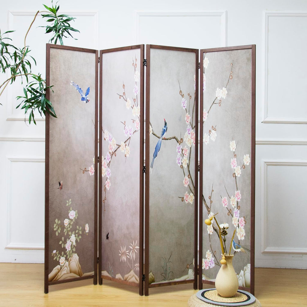4 Panel Room Divider, 5.6 ft Tall Blackout Folding Privacy Screen - Double-Sided Freestanding Partition Wall with