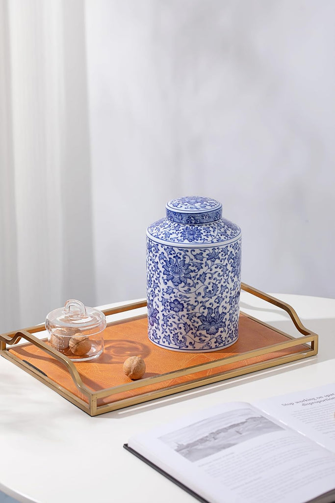 Blue and White Ginger Jar, Chinoiserie Porcelain, Blue and White Ginger Jar Decor, Good Ideal, Shelf, Table, 8" H