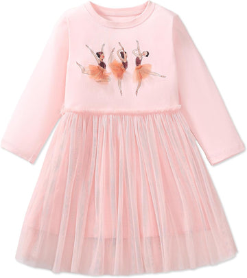 Girls' Cotton Casual Longsleeve Party Dresses Special Occasion Cartoon Print Dress