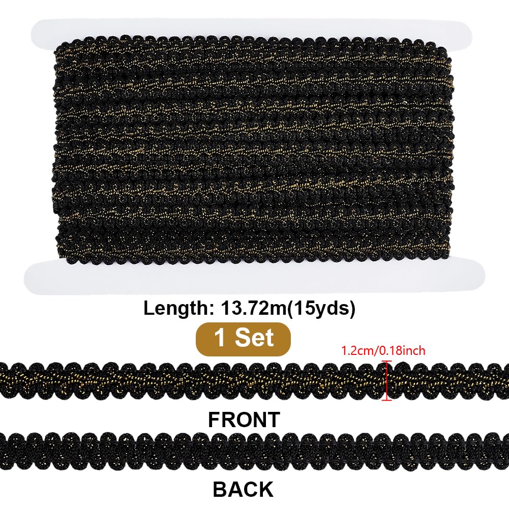 15 Black Yards Gimp Braid Trim 12mm Metallic Polyester Woven Braid Trim Decorative Gimp Trim Ribbon for Costume DIY