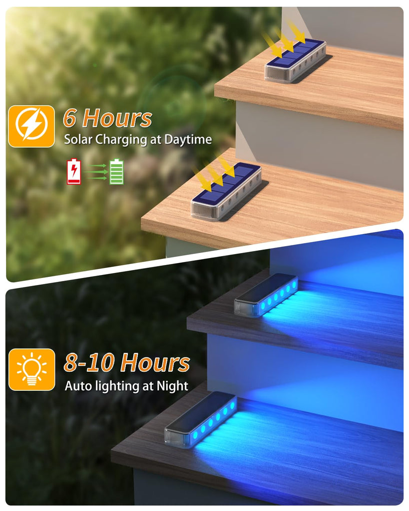 Blue Solar Step Lights for Outside IP68 Waterproof Led 6 Pack