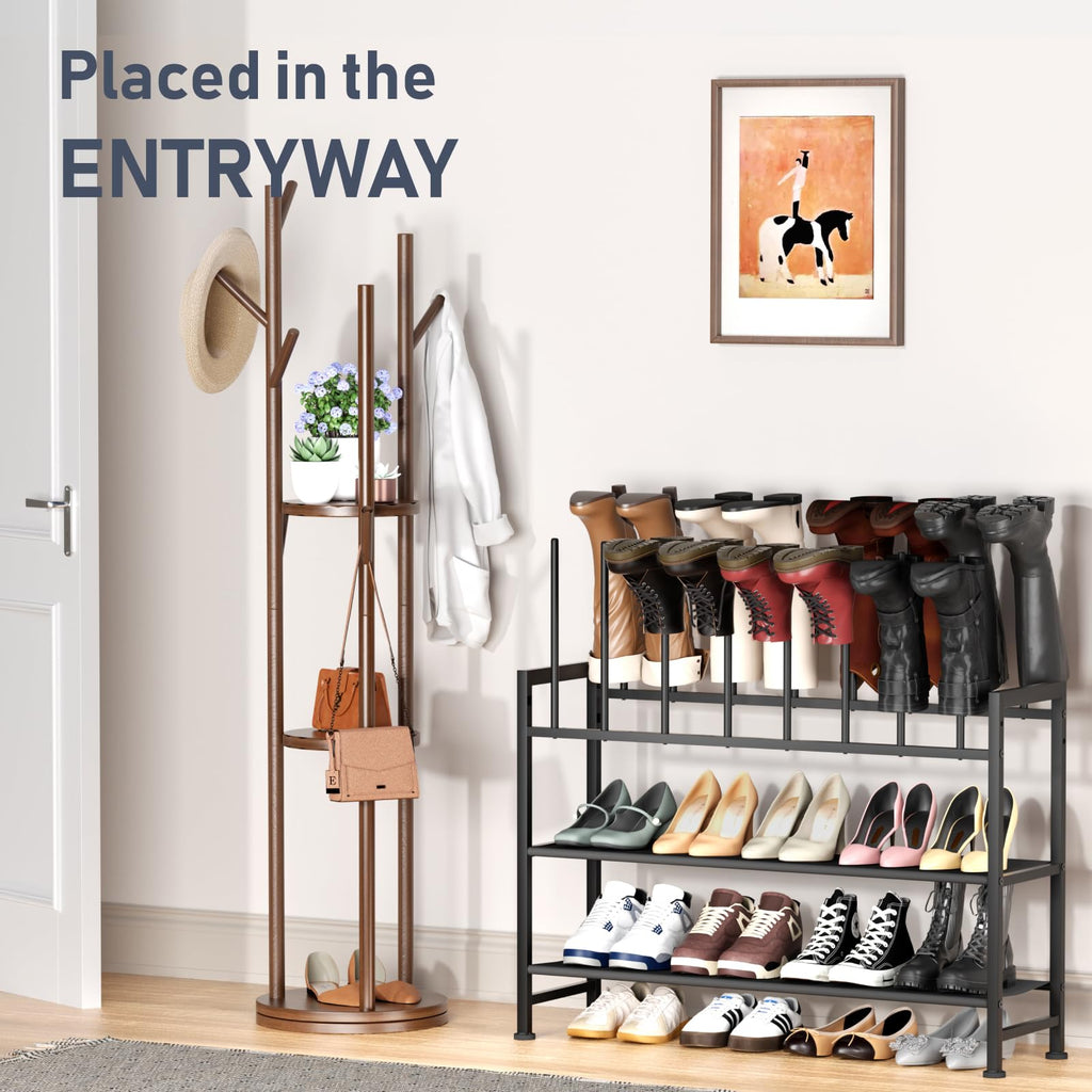 Boot Rack 4-Tier - Black Metal Boot Storage Rack for Tall Boots Organizer Tall Boots, Multiuse Shoe Rack for Boots