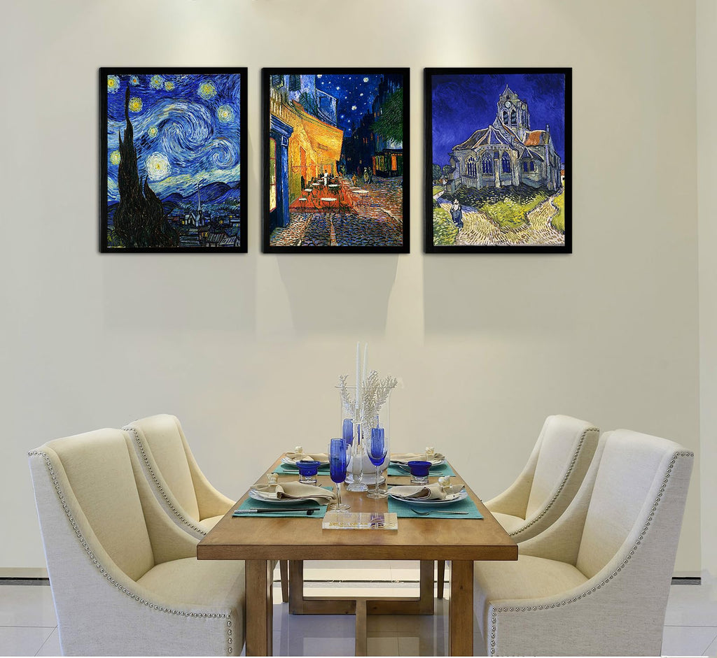 Black Framed Van Gogh Canvas Wall Art, Starry Night Pictures Prints Wall Decor, Classic Artwork Painting Reproduction