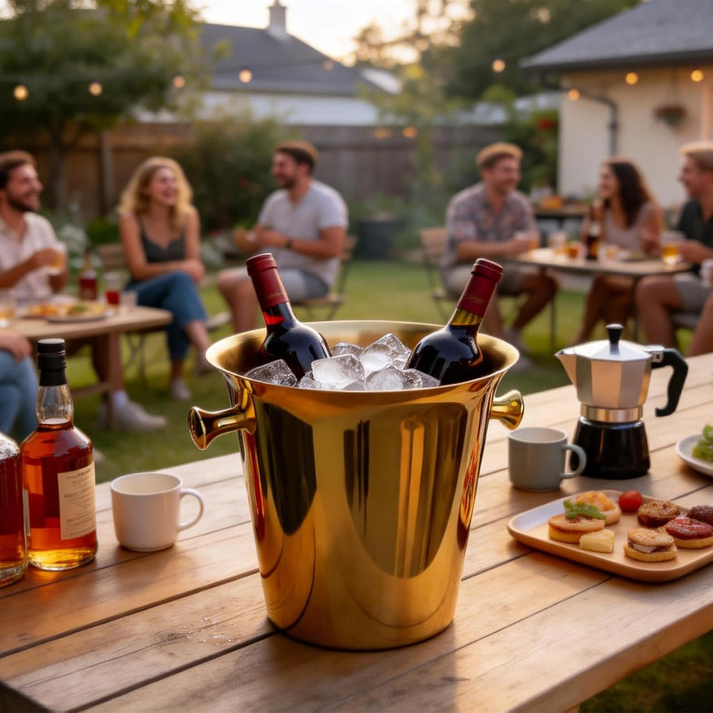 Ice Bucket with Stand, Standing Champagne Buckets(Gold 1Pack)