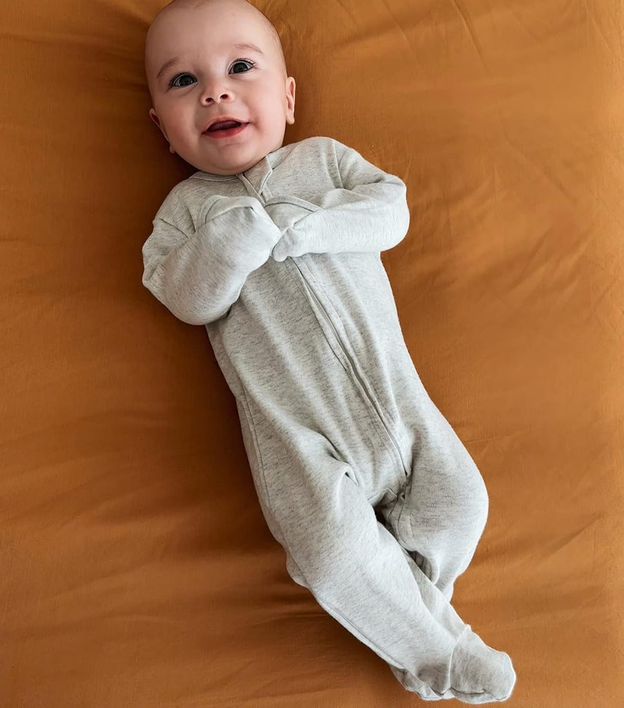 Baby Footie Pajama with Mitten Cuffs, Double Zipper Infant Cotton clothes Sleeper Pjs, Footed Sleep Play
