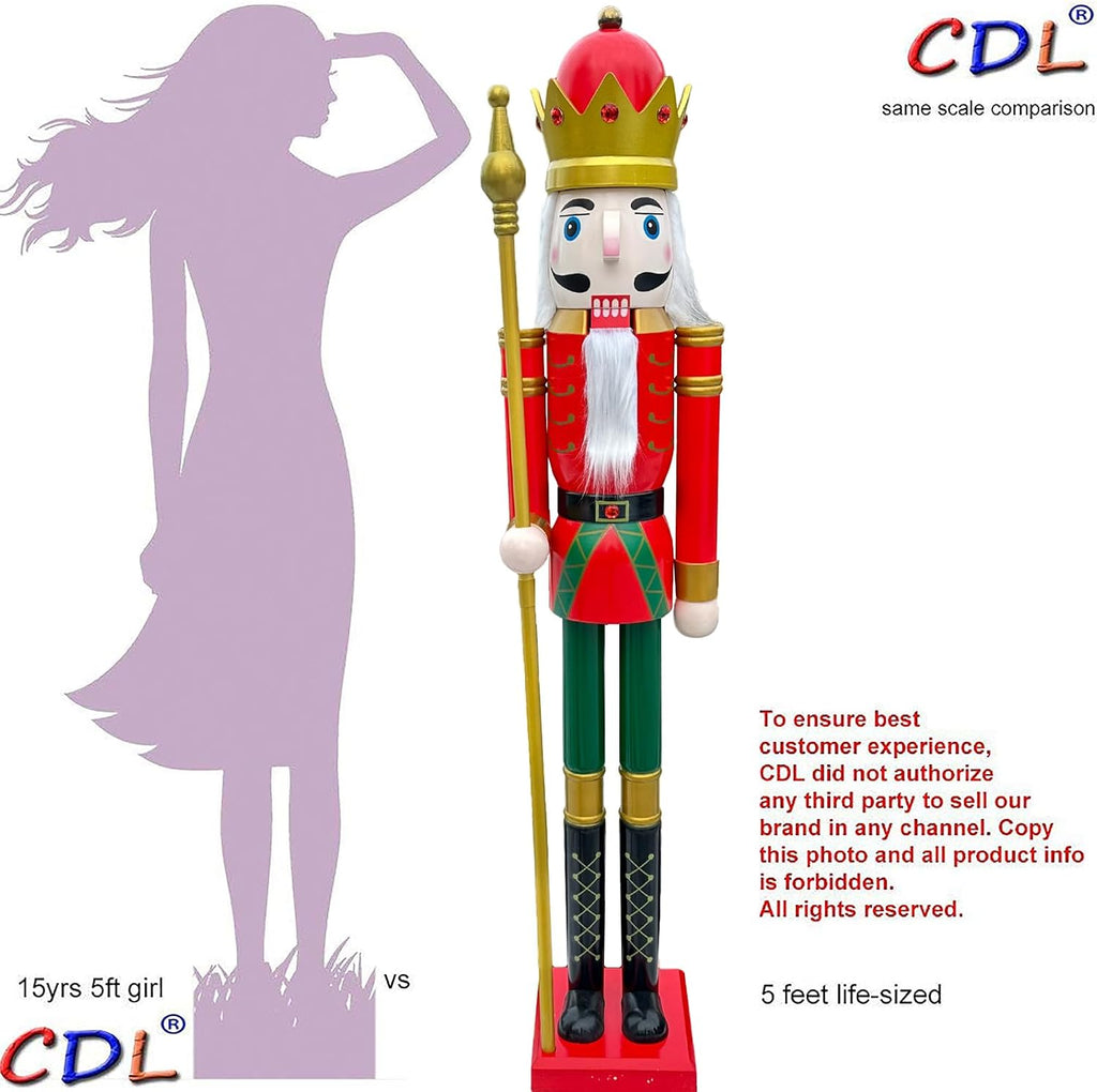 5 Feet Tall Life Size Large Christmas Wooden Nutcracker King Red and Green BK3