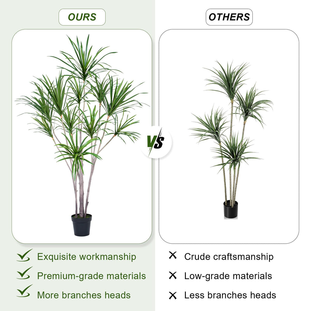 6ft Artificial Dracaena Marginata Tree with 315 Lifelike Leaves & 11 Heads, Tall Large Faux Tropical Yucca Plant Fake