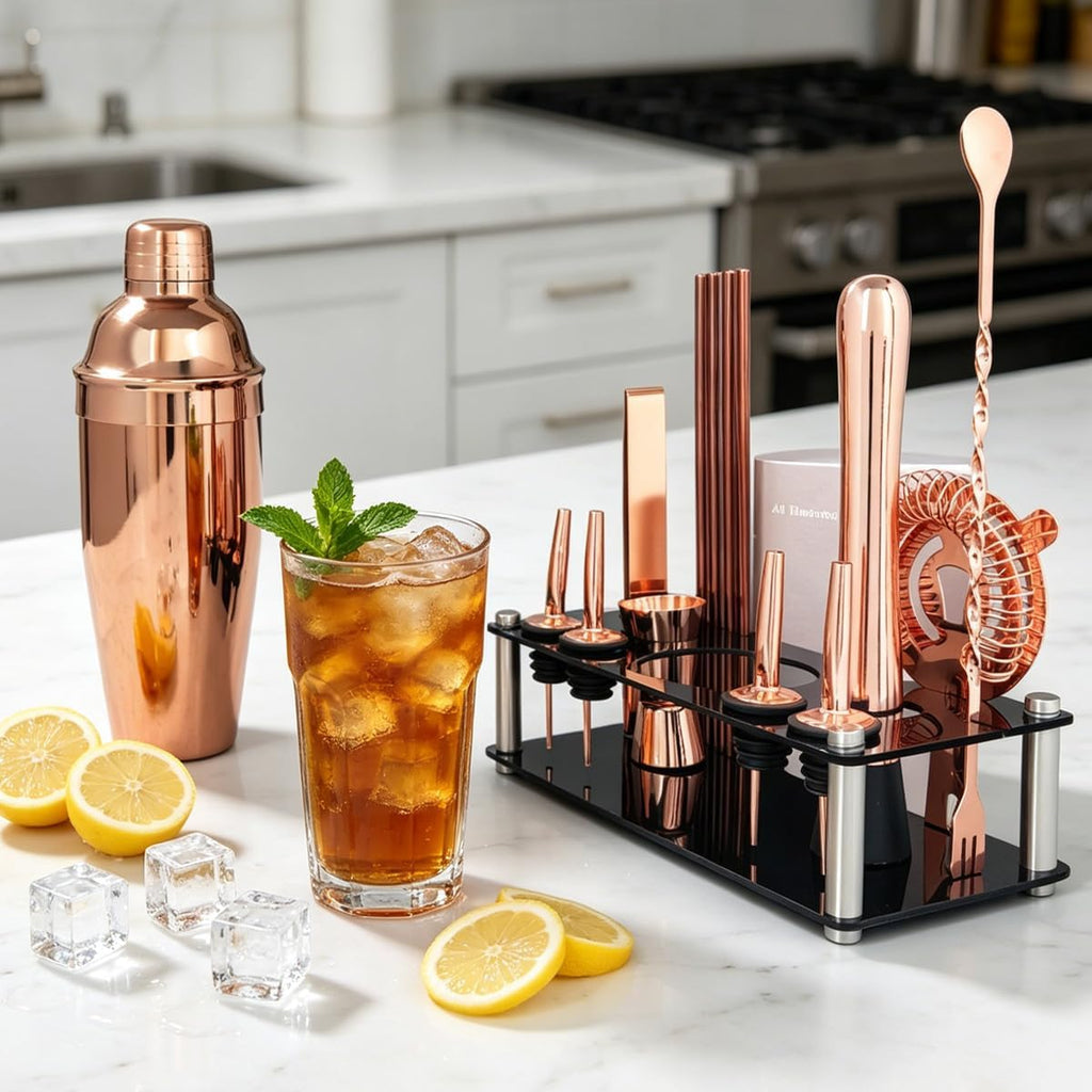 14-Piece Cocktail Shaker Set with Stand, Bartender Kit, 25oz Shakers, Bar Set Cocktail Shaker Set, Jigger - Set of 16