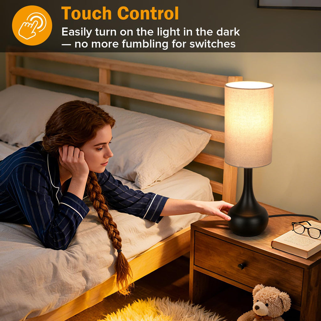 2 Pack Touch Bedside Lamp for Nightstand, 3-Way Dimmable, Space Saving & No Assembly Required, Upgraded Small Droplet
