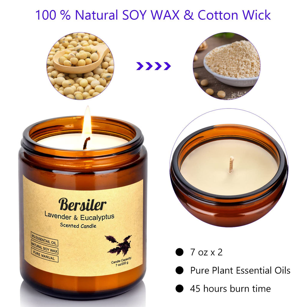 Lavender Eucalyptus Scented Candles, Soy Wax Candles, 2 Pack