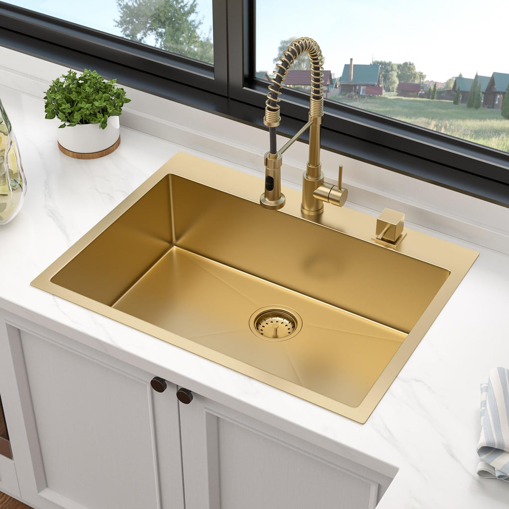 30 Inch Gold Stainless Steel Drop Sink with Offset