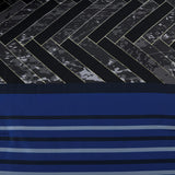 Luxudecor Blue Comforter Set King, 7 Pieces Stripe Geometric Bed in a Bag, Geometric Comforter and Sheet Set