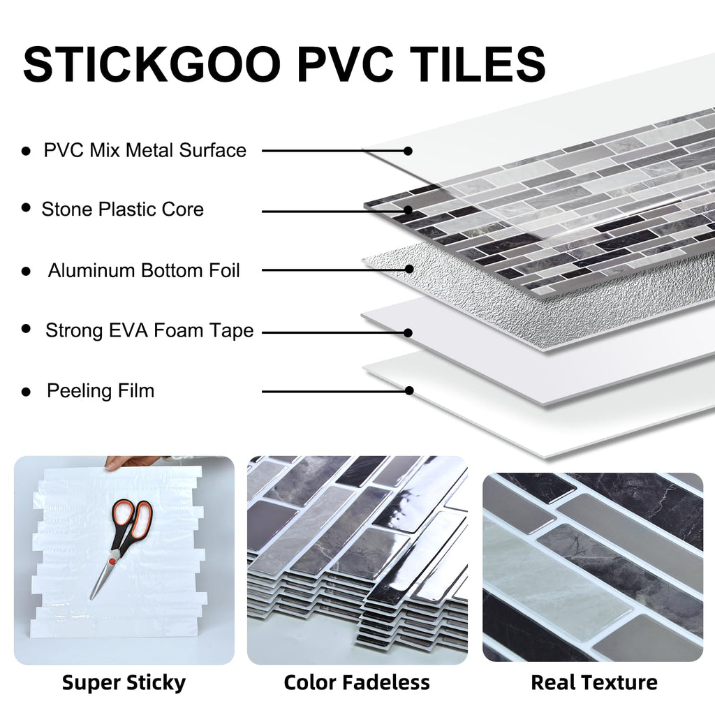 10-Sheet Peel and Stick Backsplash Waterproof Oil-Proof Wall Tiles