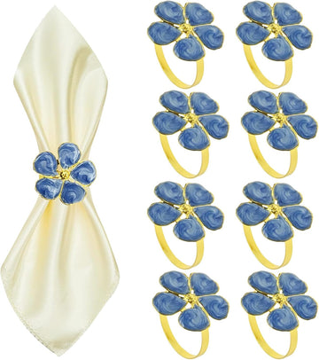 Floral Napkin Rings, Vintage-Inspired Design, Suitable for Table Decor, Weddings and Special Occasions (Blue) - Set of 8