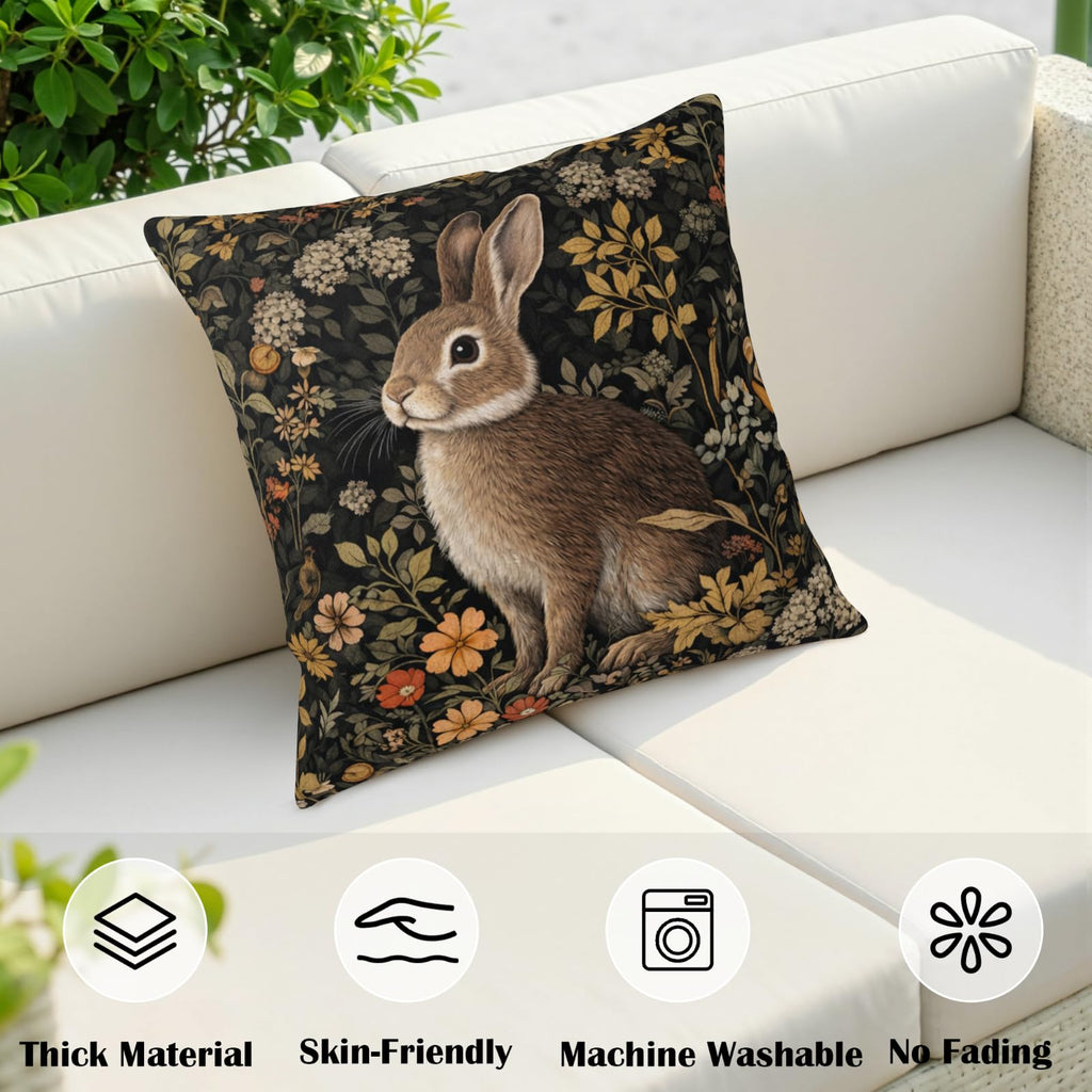 Vintage Easter Bunny Pillow Covers 18x18 Set of 2 Rustic Botanical Plants Floral Rabbit Throw Pillow Cases Spring