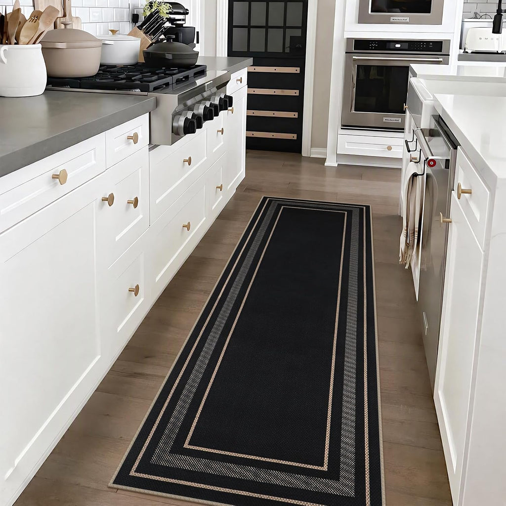 Easy Jute Kitchen Runner Rug 2x6 Black Rugs Runner | Washable Non-Slip Neutral Outdoor Runner Rug, Farmhouse Modern