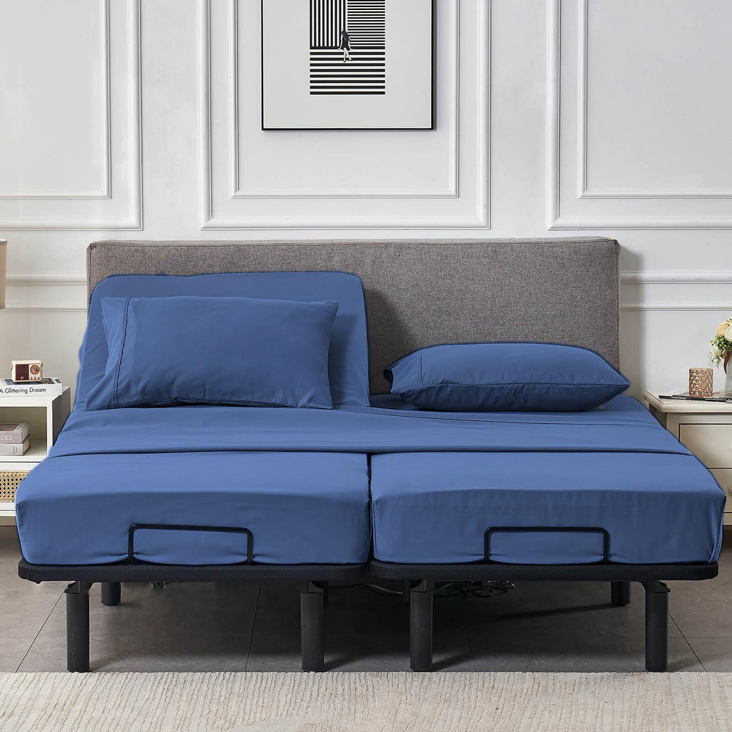 Split Queen Sheets Set for Adjustable Bed Navy