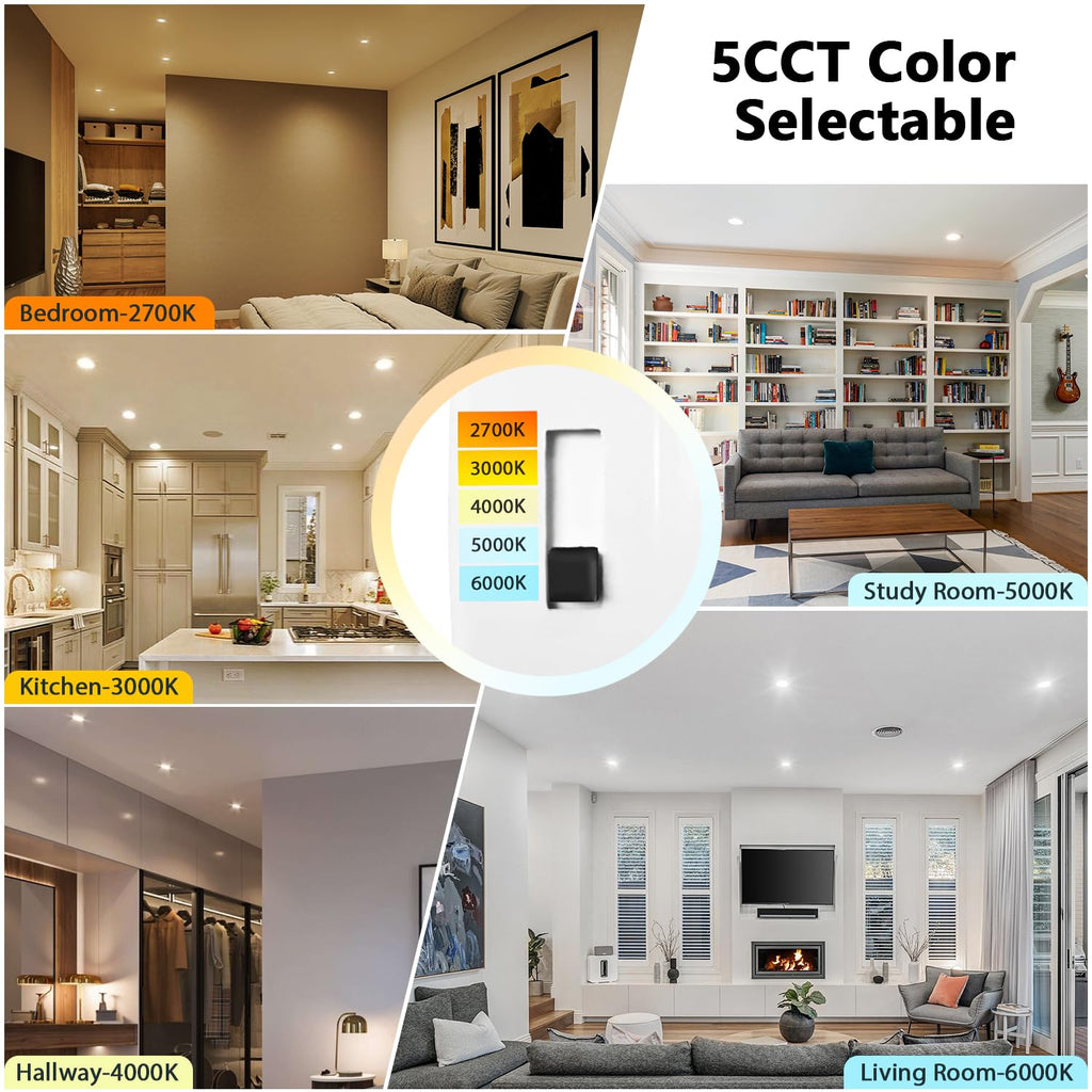 4 Inch Recessed Lights, 5CCT LED Can Lights, Dimmable, 24 Pack,White