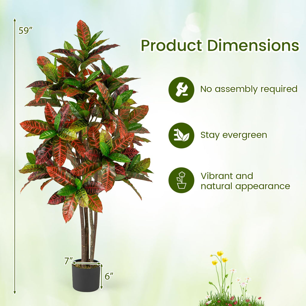 5 FT Tall Artificial Croton Palm Tree, 2 Pack Lush Faux Tree in Pot