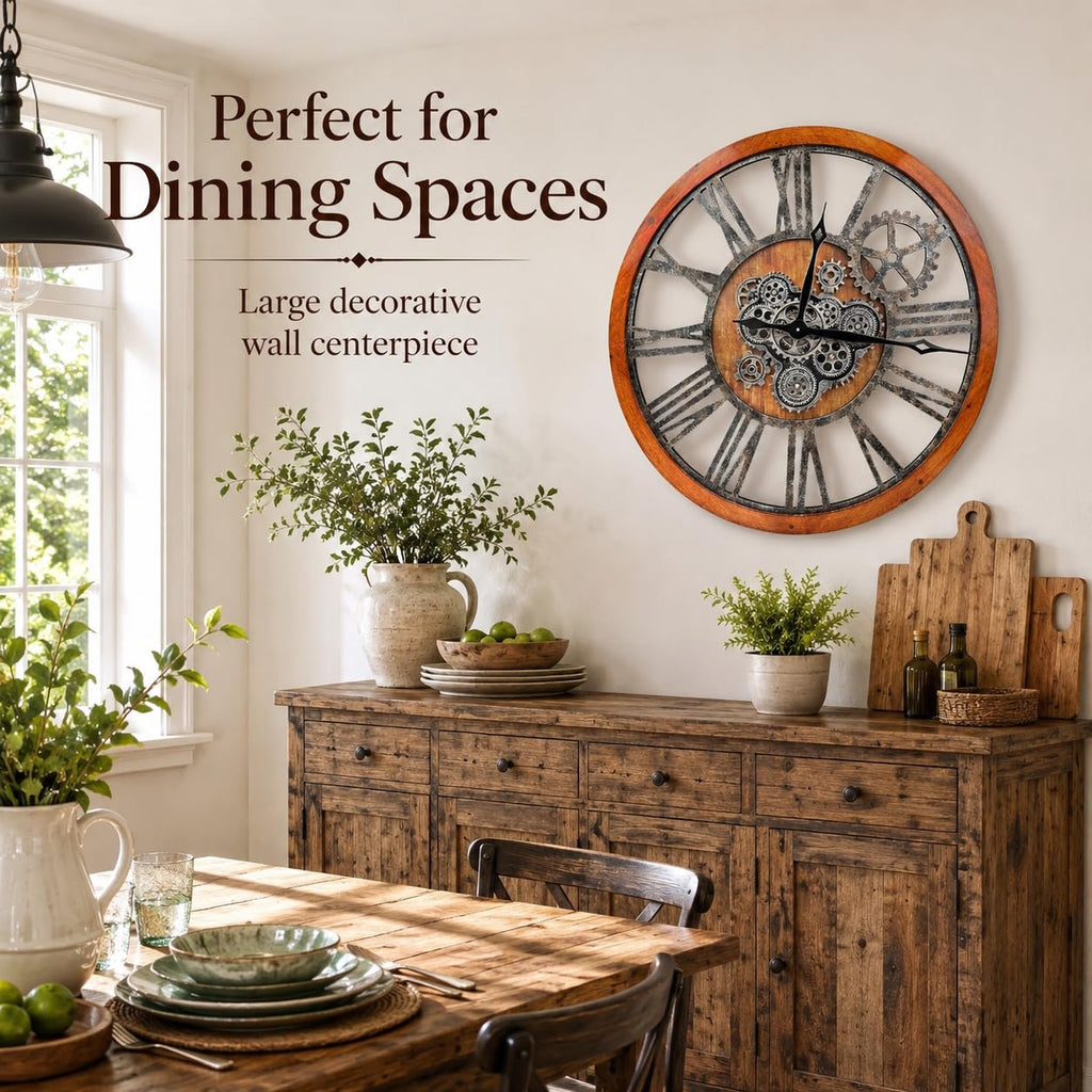 The B-Style 36" Large Moving Gear Wall Clock Oversized Vintage Farmhouse Wall Clocks Decor Rustic Industrial Wood