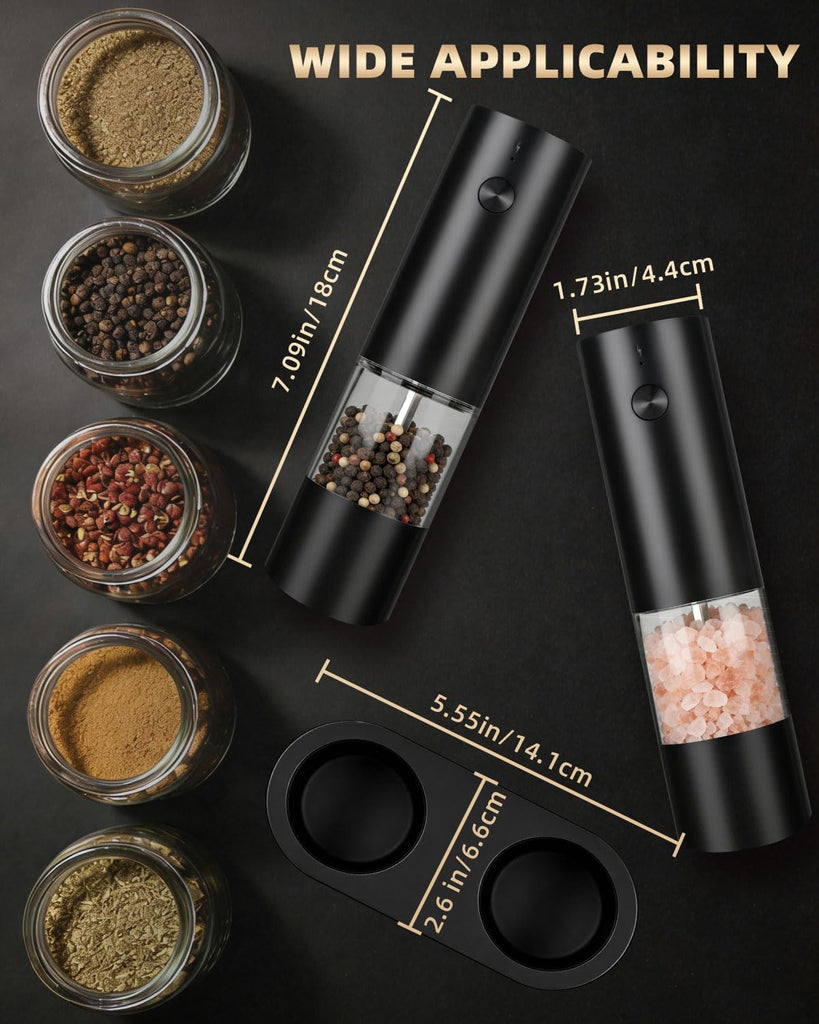 Electric Salt and Pepper Grinder Set Rechargeable, Automatic Salt and Pepper Shakers Mill Refillable, One Hand