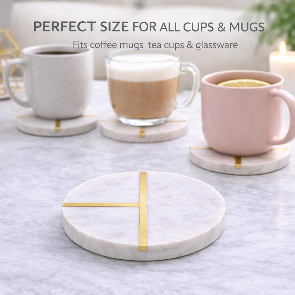 Marble White Coasters, 4" Wide - Set of 4