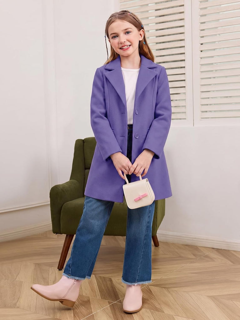 Girls Dress Coat Single-Button Lapel Long Jacket
