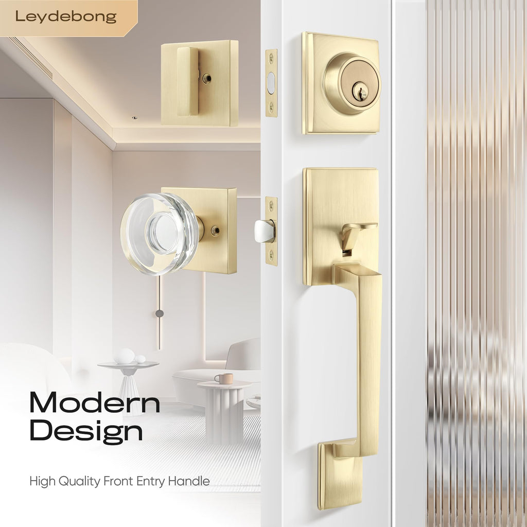 Crystal Glass Entry Door Knob and Single Cylinder Deadbolt Lock and Key