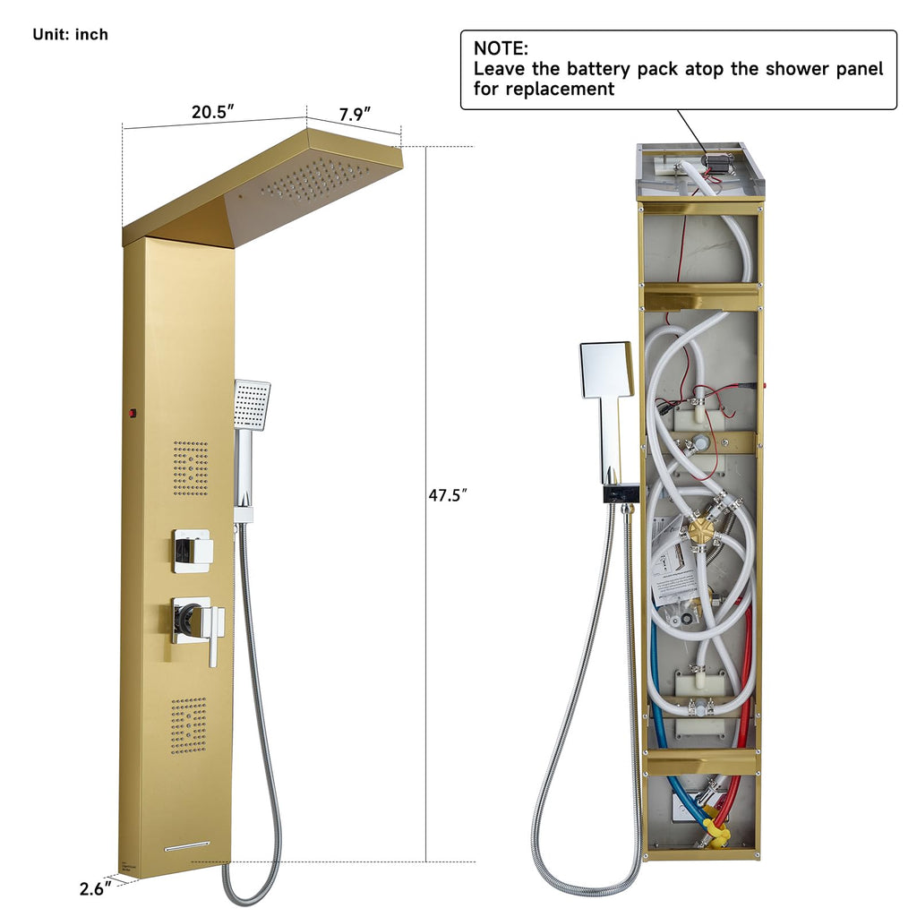 5-in-1 LED Shower Panel Tower System Stainless Steel Gold