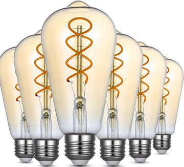 ST64 Vintage Edison Filament Led Bulb Amber, 6 pack Long Lasting Antique Edison Bulb ST64 4w (40watt Equivalent)