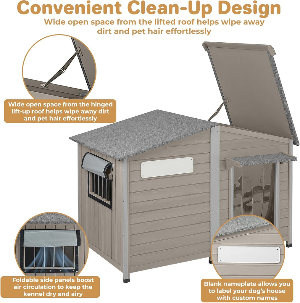 Dog House Outdoor Cedar Wood with Iron Frame for Large Dogs