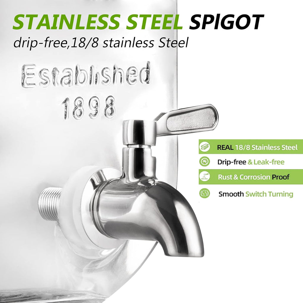 1 Gallon Drink Dispenser with Spigot 18/8 Stainless Steel - Airtight & Leakproof Glass Sun Tea Jar with Anti-Rust