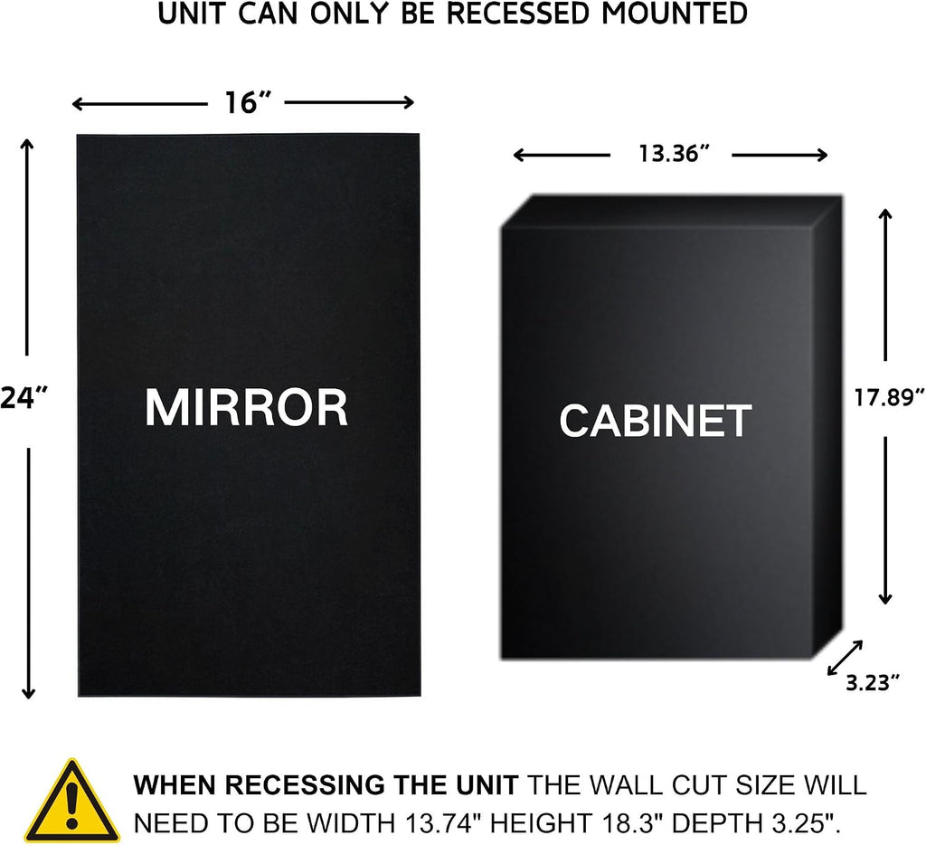 Black Metal Framed Recessed Bathroom Medicine Cabinet with Mirror Rectangle Beveled Vanity Mirrors for Wall 16 x 24