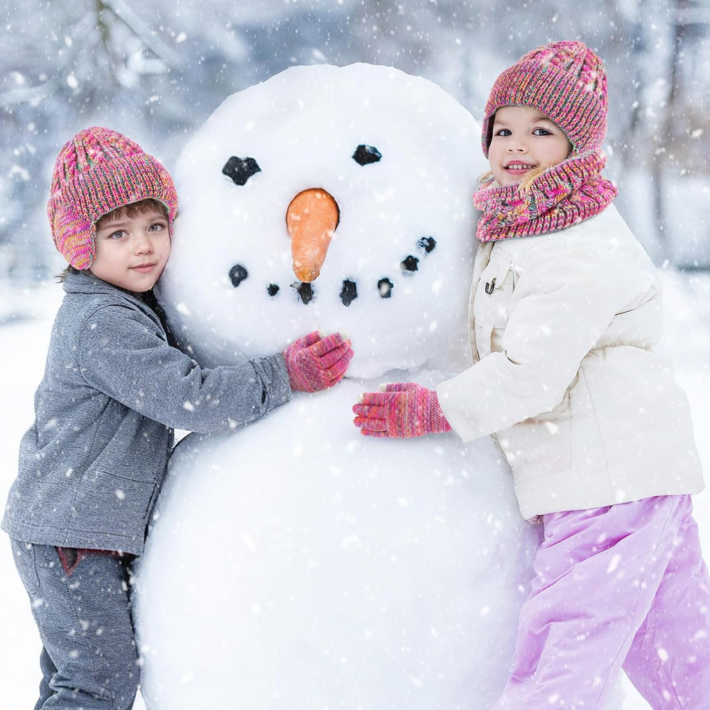 Kids Winter Hat Scarf Gloves Set Fleece Lined Beanie