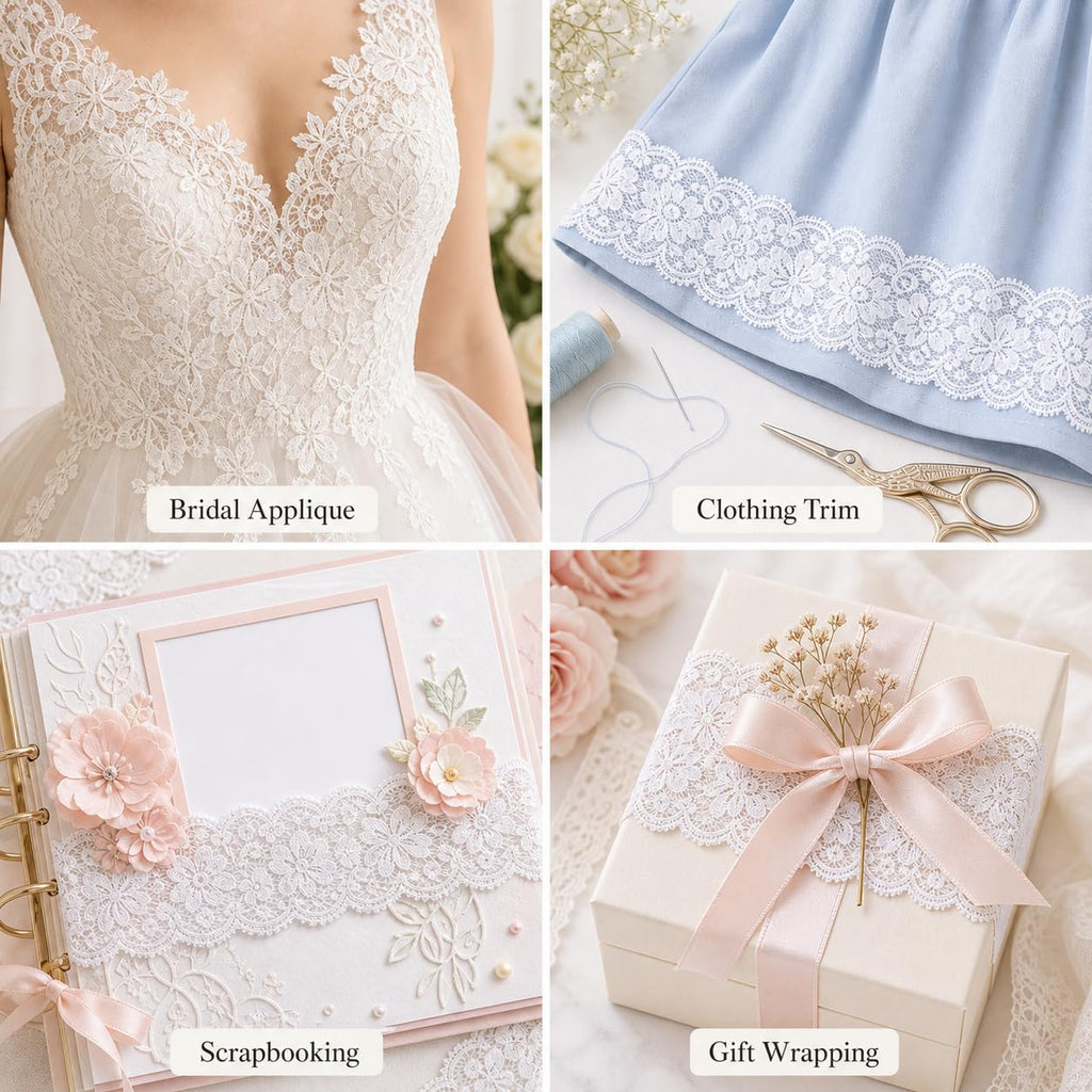 White Lace Trim Ribbon: 10 Yards 2.36 Inch Wide Lace Ribbon for Sewing - Floral Lace Trim for Crafts - Bridal Wedding