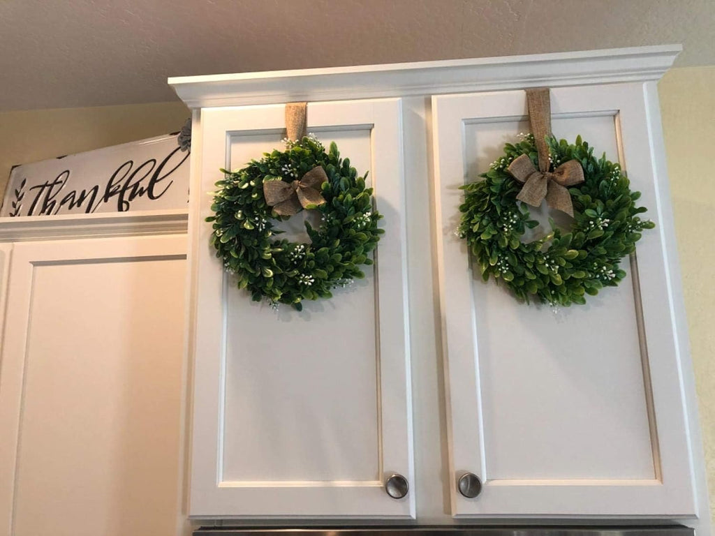 Boxwood Wreath with Artificial Wreath Green Leaves Door Wall Window Decoration,11Inch/PC - Set of 2
