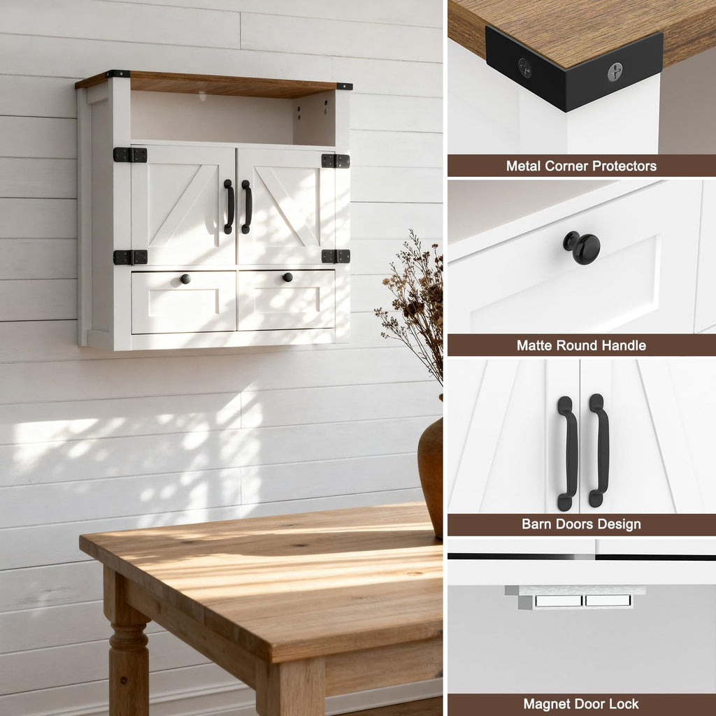 23.6" W Farmhouse Bathroom Wall Cabinet with Mirror, Wall Mount