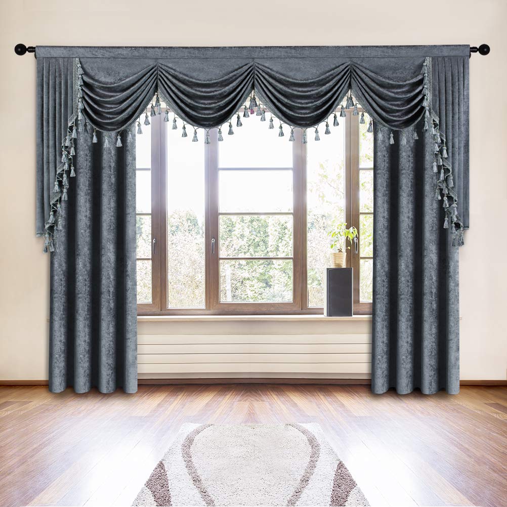 Grey Chenille Swag Waterfall Window Curtains Valance Modern Valance Curtains (W110inch, 1 Panel)