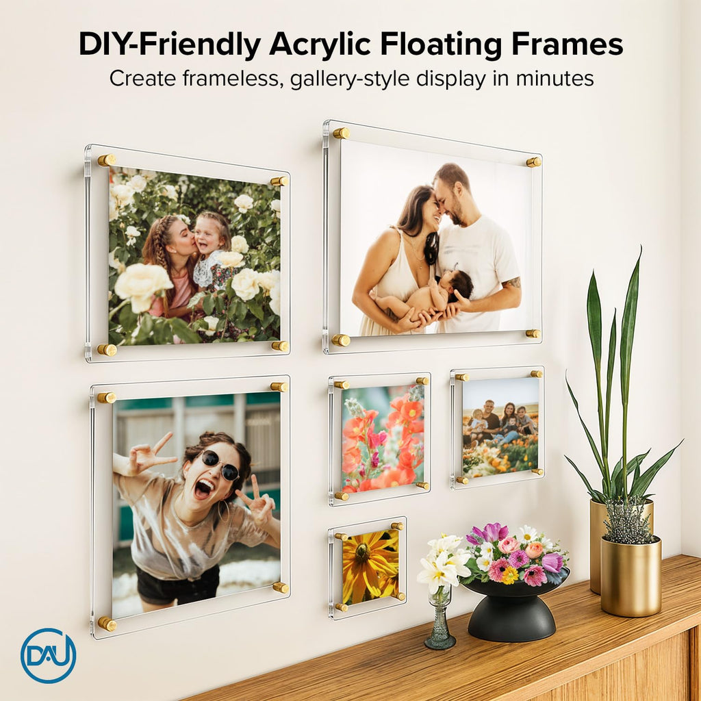 Acrylic Floating Frames Gold Standoffs(2-pack) 16" x 20" Clear Acrylic Frames for Wall Mount Floating Picture Frame
